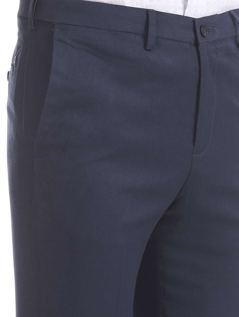 navy blue solid flat front formal trouser - 17742151 - Standard Image - 4