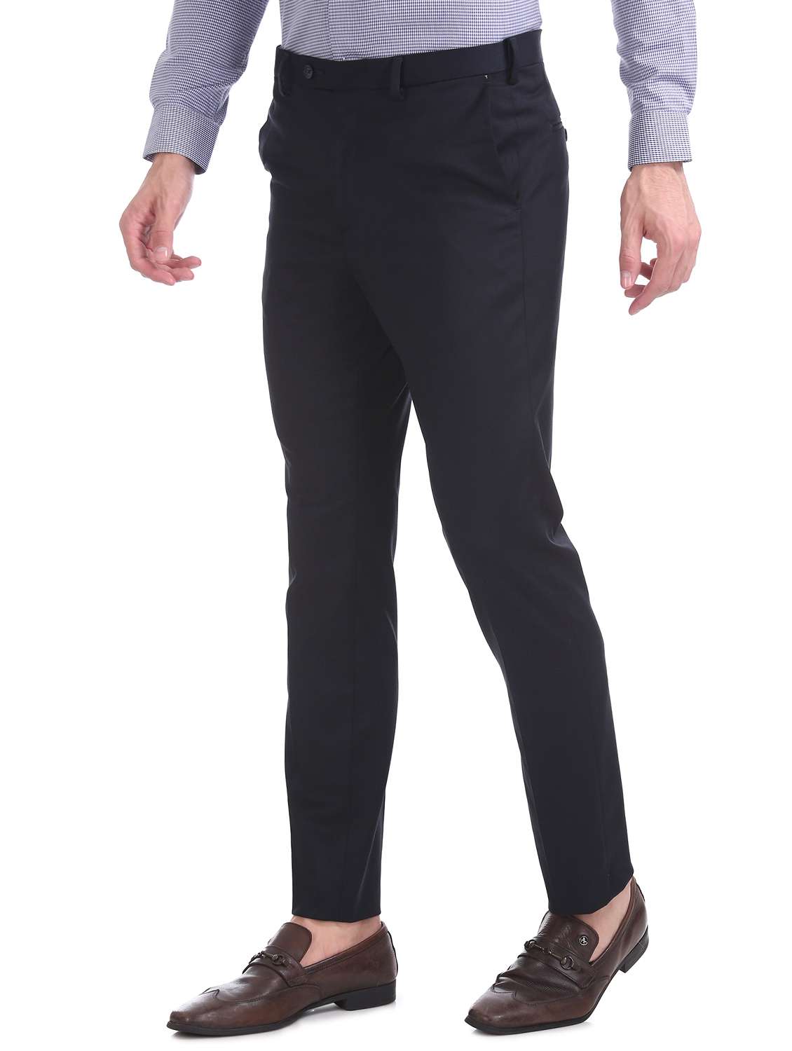 navy blue textured flat front formal trouser - 17742180 - Standard Image - 1