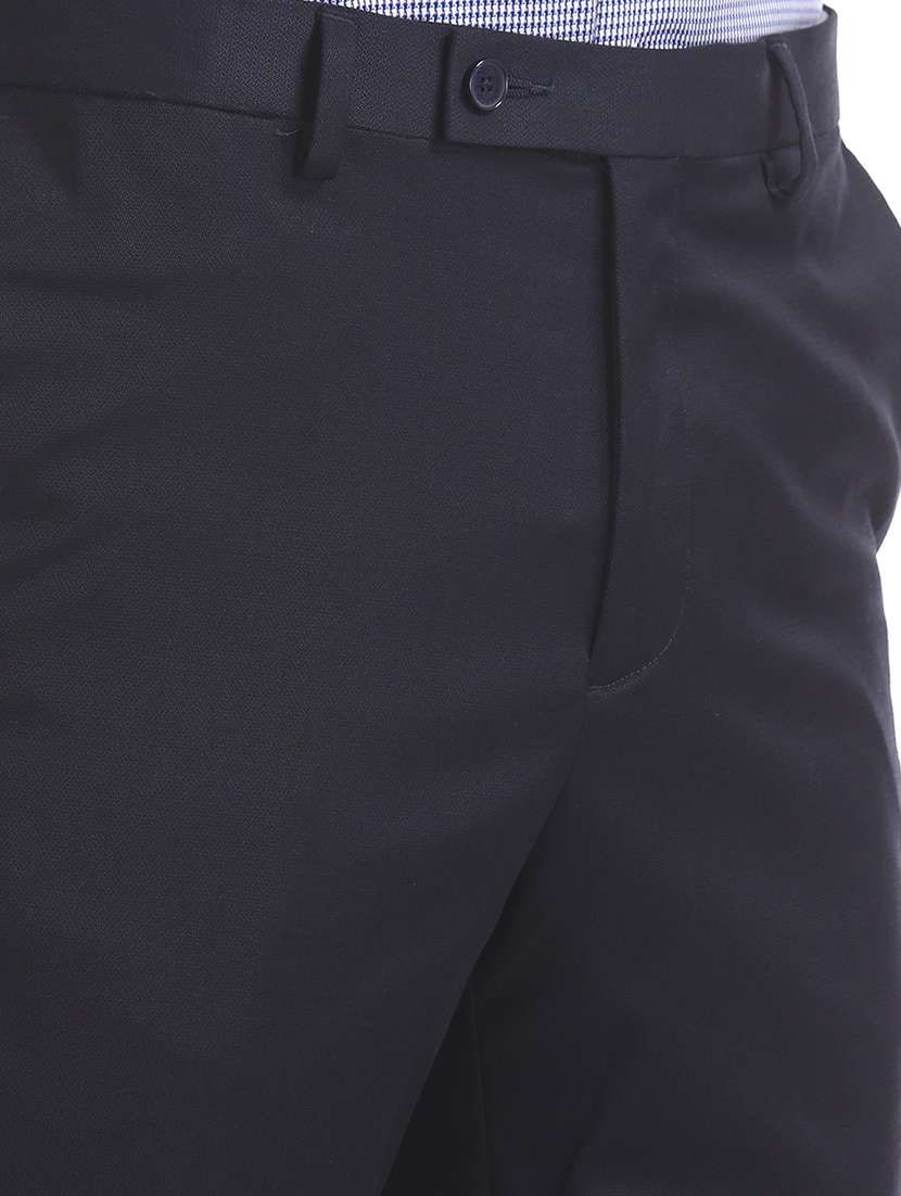 navy blue textured flat front formal trouser - 17742180 - Standard Image - 4