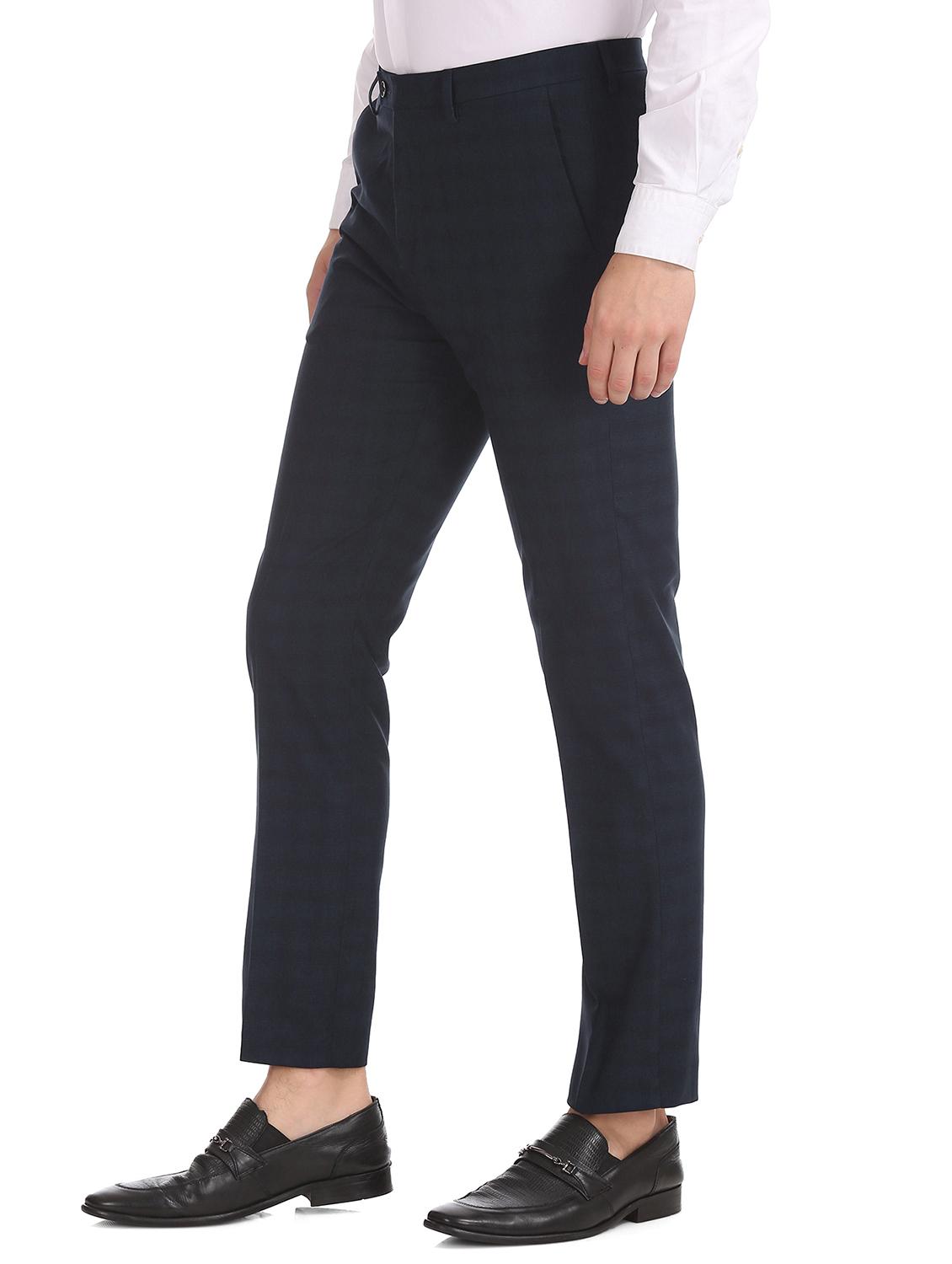 navy blue textured flat front formal trouser - 17742190 - Standard Image - 1