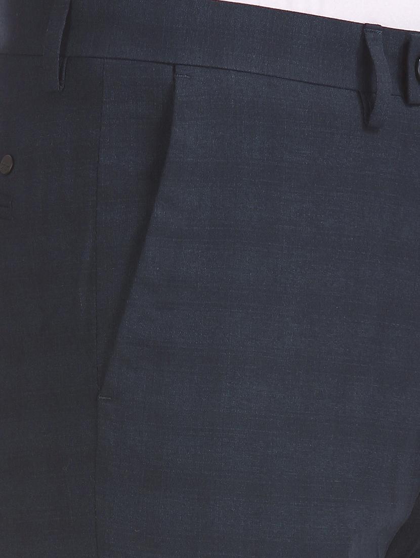 navy blue textured flat front formal trouser - 17742190 - Standard Image - 4