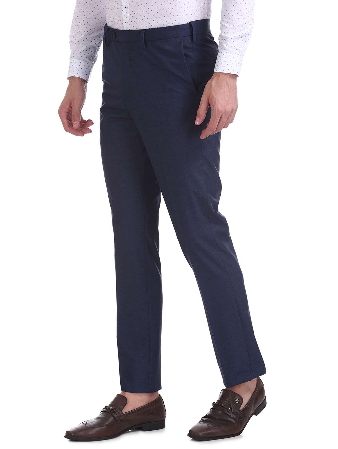 navy blue striped flat front formal trouser - 17742203 -  Standard Image - 1