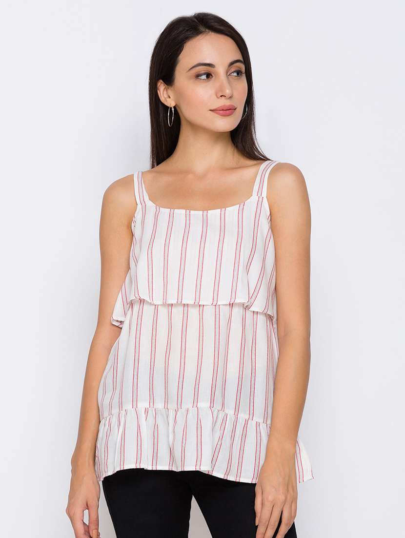 square neck striped layered tunic 