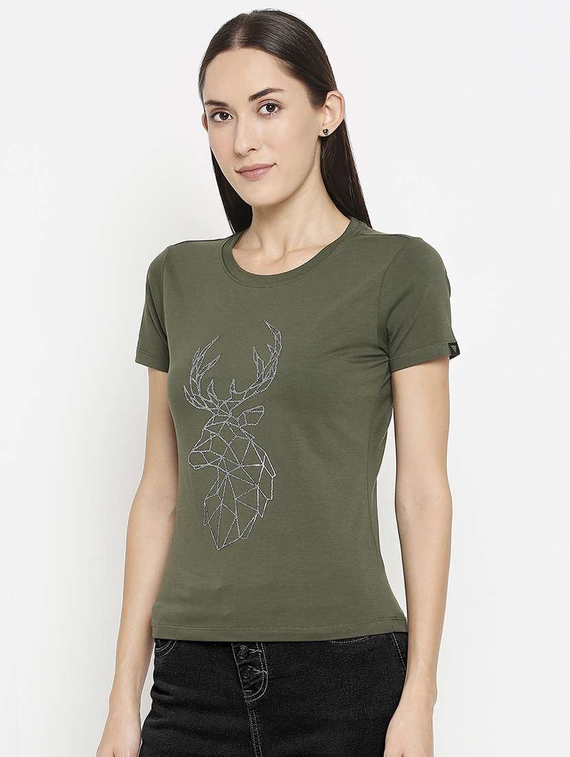 olive green front print t-shirt - 17743199 -  Standard Image - 1