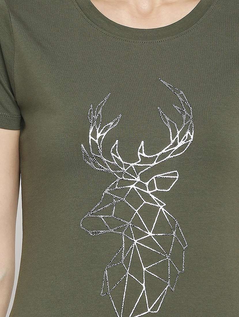 olive green front print t-shirt - 17743199 - Standard Image - 4