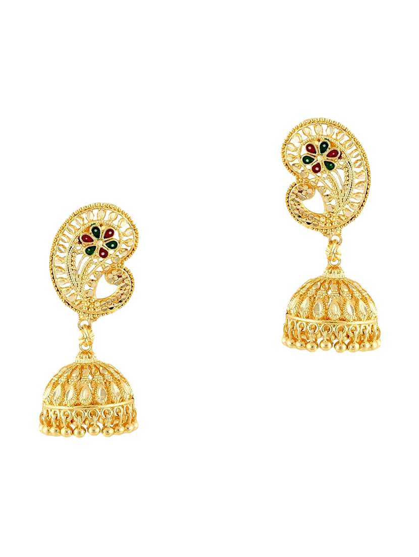gold brass jhumka earrings - 17743975 - Zoom Image - 0