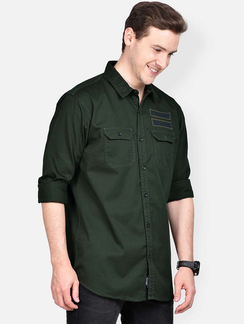 olive green solid casual shirt - 17744249 - Standard Image - 1