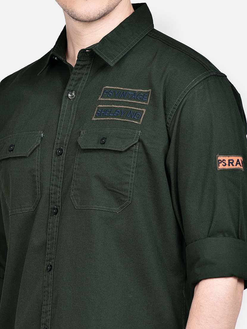 olive green solid casual shirt - 17744249 - Standard Image - 4