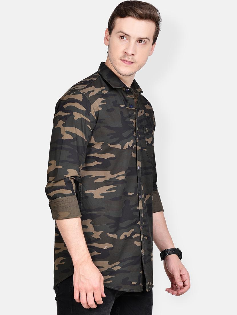 olive green camouflage casual shirt - 17744251 - Standard Image - 1