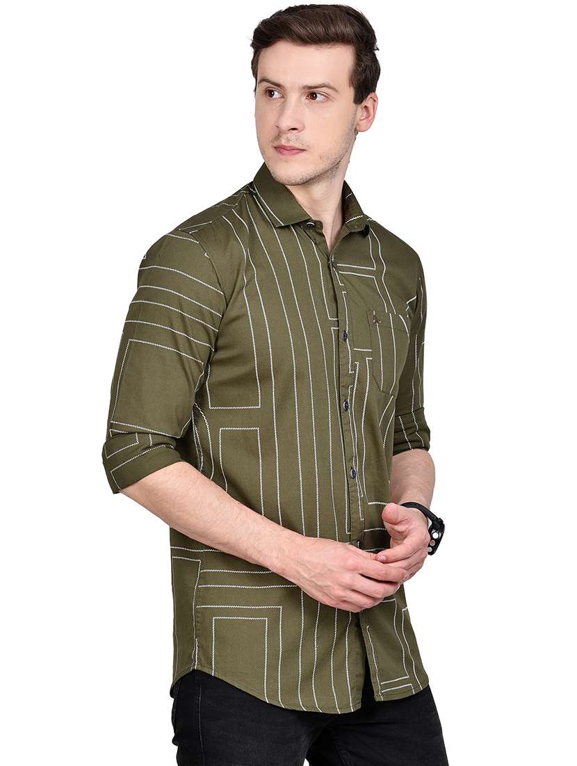 olive green printed casual shirt - 17744255 -  Standard Image - 1