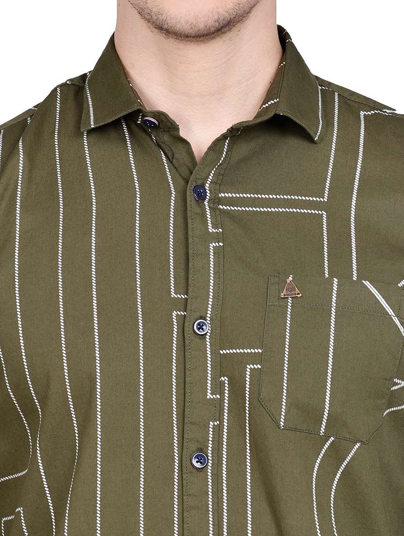 olive green printed casual shirt - 17744255 - Standard Image - 4