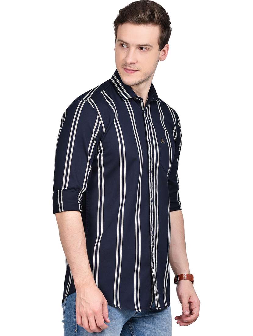 navy blue striped casual shirt - 17744256 - Standard Image - 1
