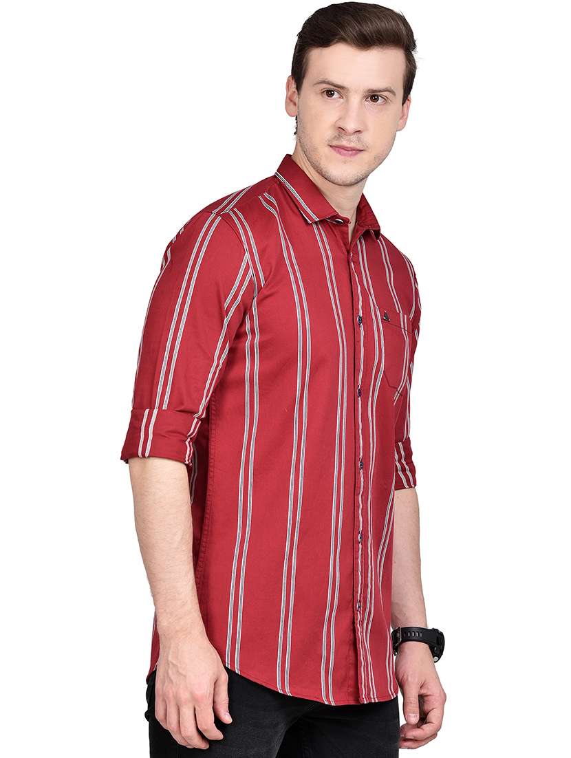 maroon striped casual shirt - 17744257 - Standard Image - 1