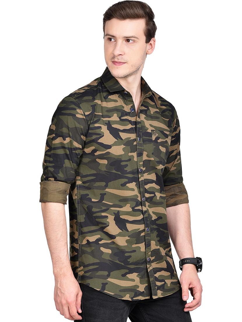 olive green camouflage casual shirt - 17744261 - Standard Image - 1