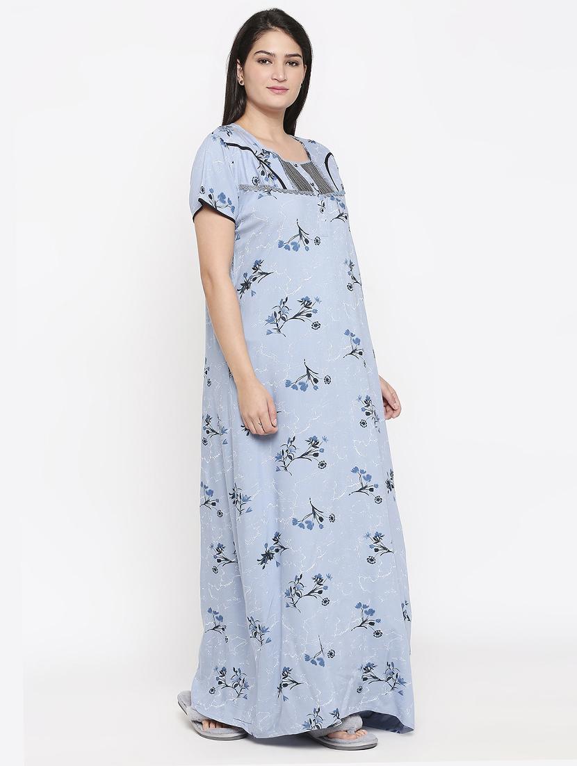 square neck printed nightwear gown  - 17744343 -  Standard Image - 1