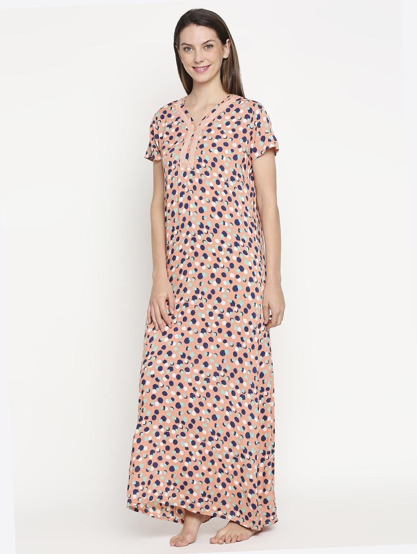 v-neck polka dot nightwear gown - 17744360 -  Standard Image - 1