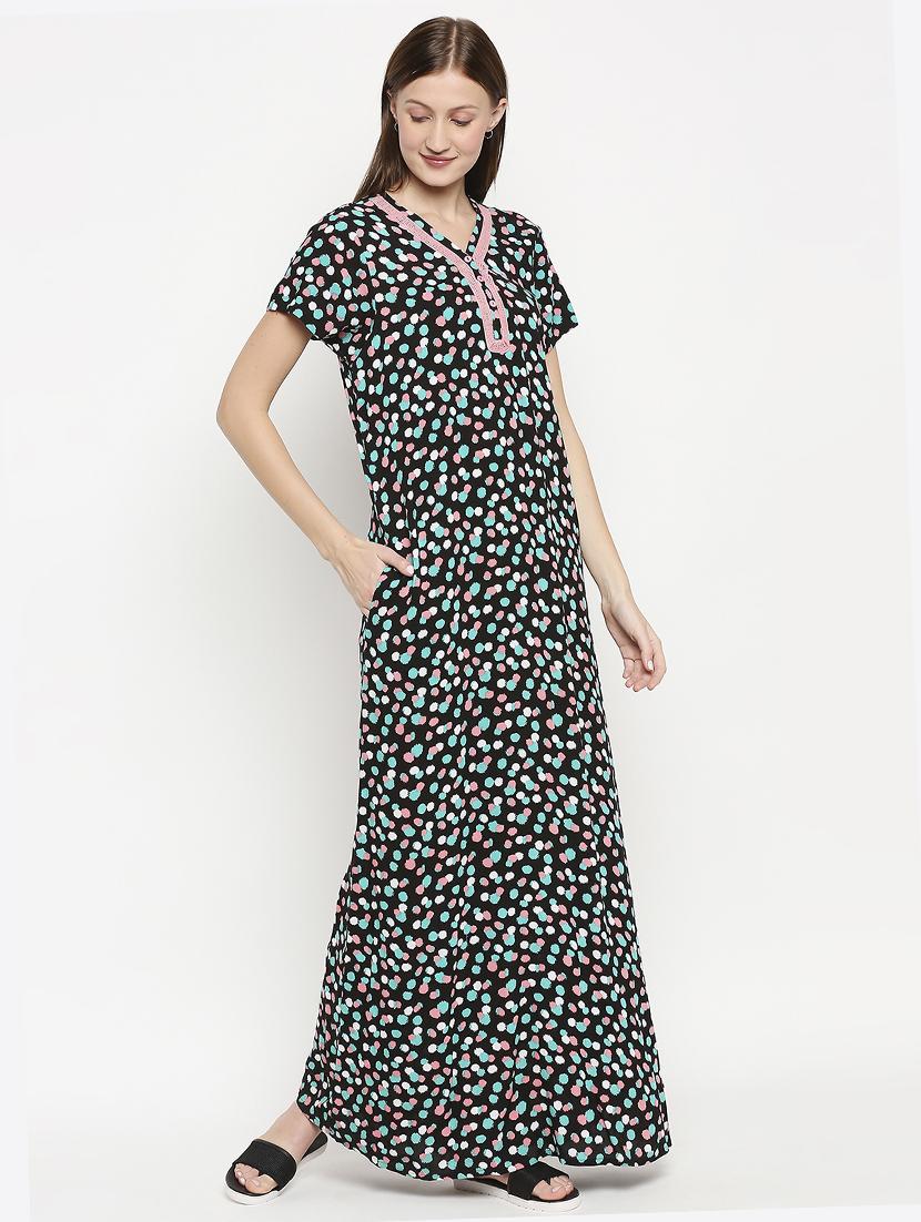 v-neck polka dot nightwear gown - 17744361 - Standard Image - 1