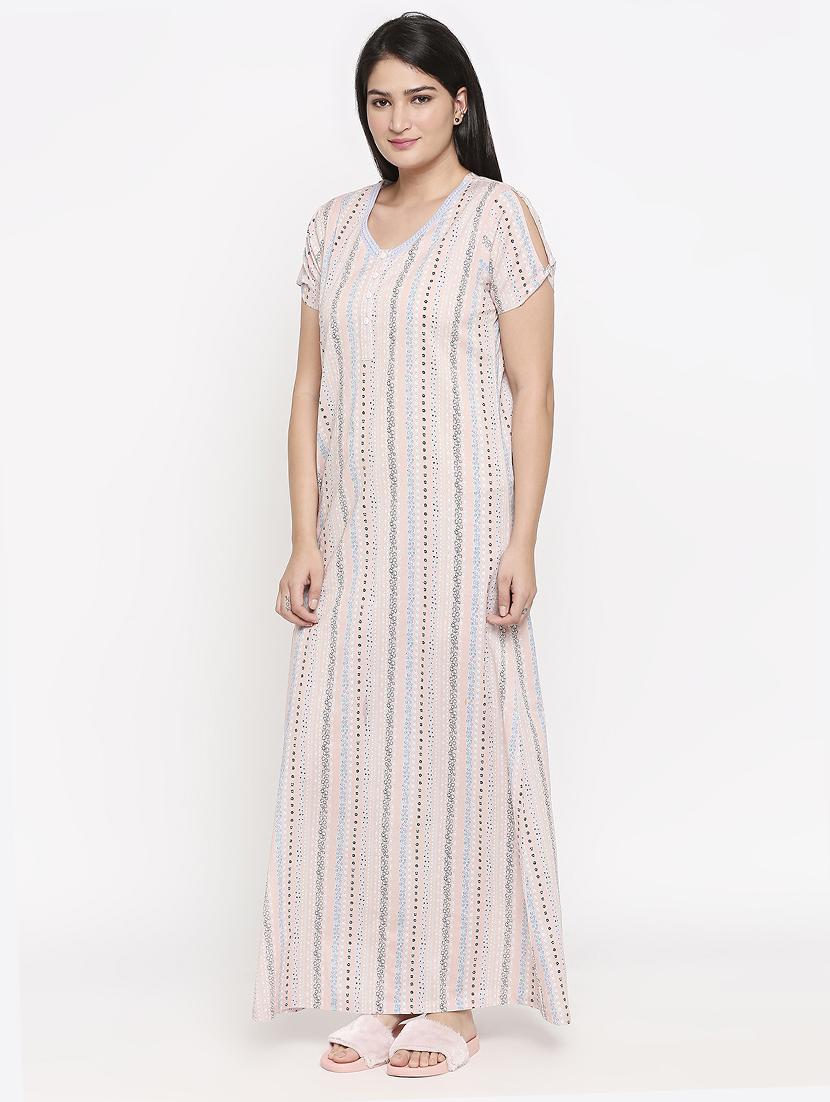v-neck printed nightwear gown - 17744362 - Standard Image - 1
