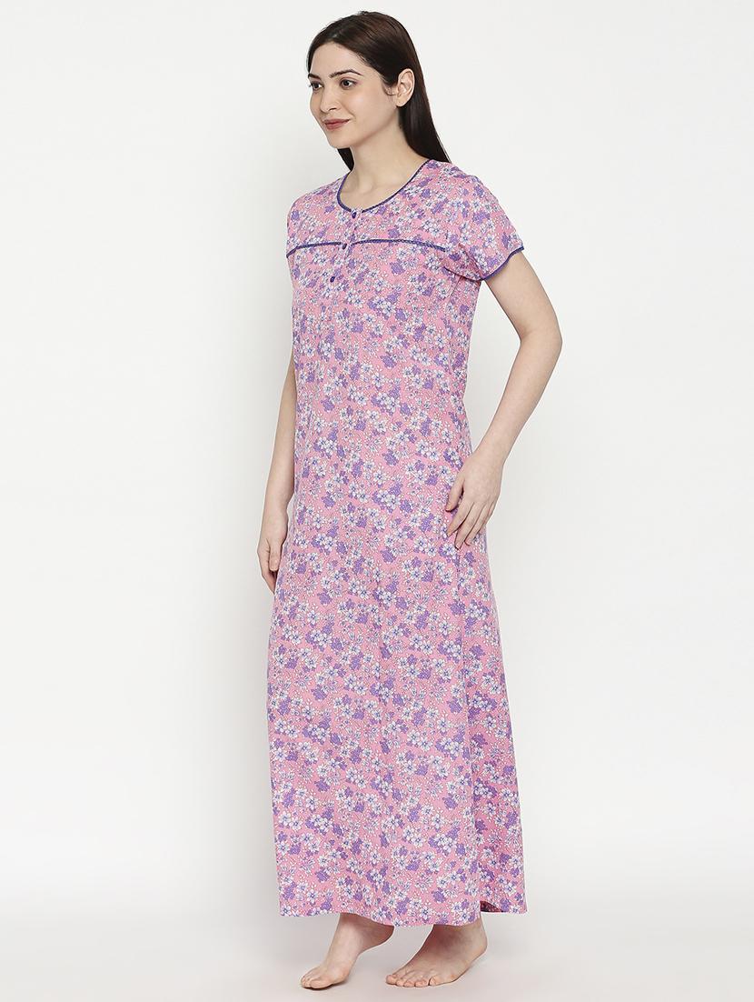 round neck floral nightwear gown - 17744371 -  Standard Image - 1