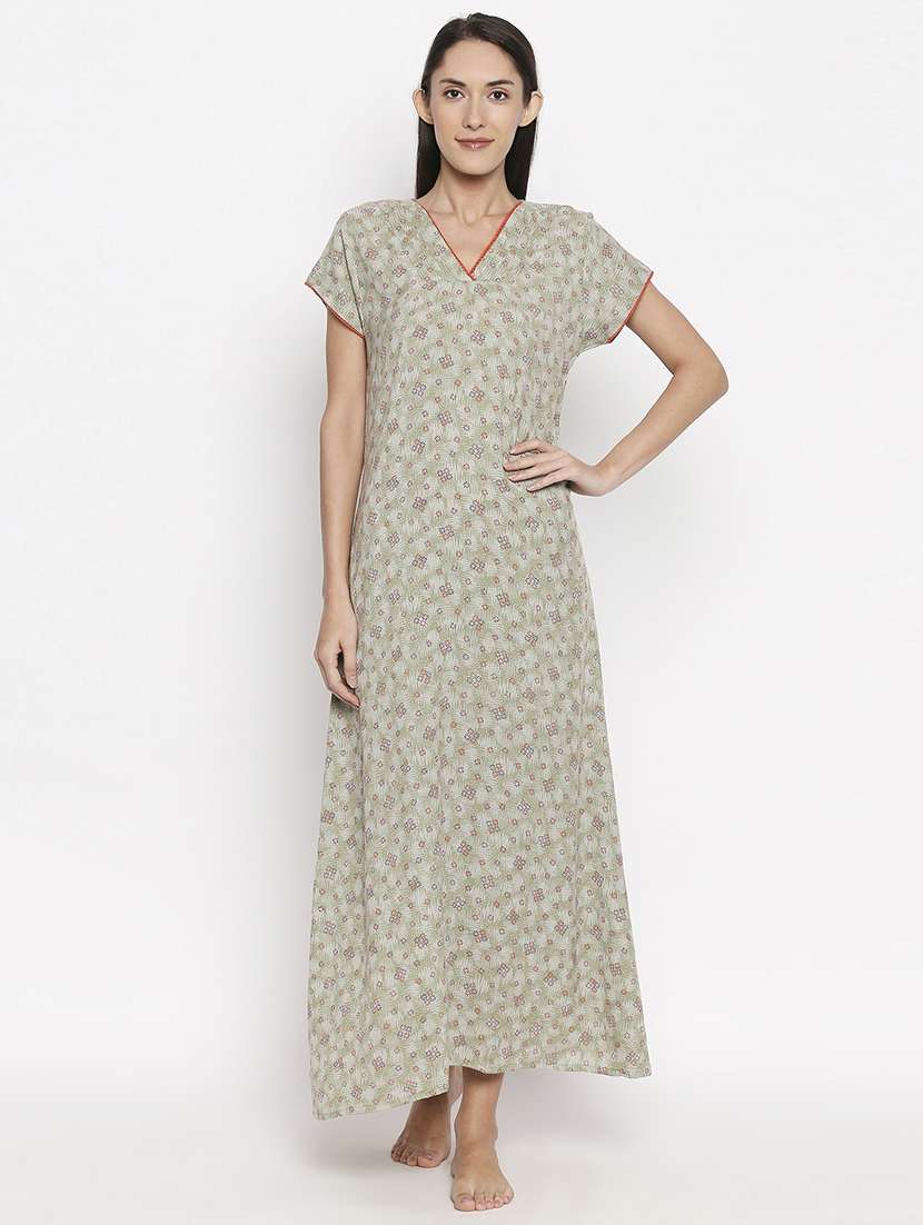 v-neck printed nightwear gown - 17744374 -  Standard Image - 1