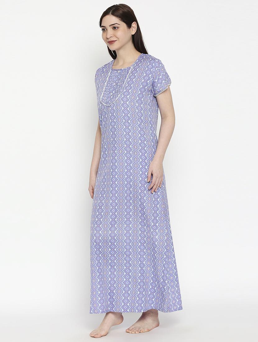 round neck printed nightwear gown - 17744378 - Standard Image - 1