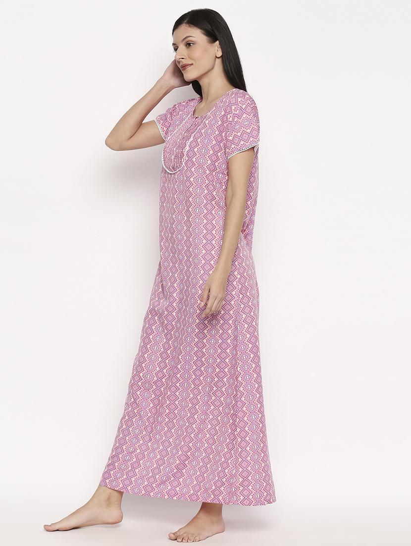 round neck printed nightwear gown - 17744379 -  Standard Image - 1