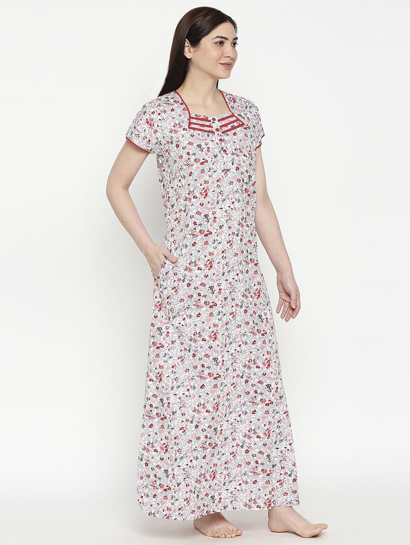 square neck printed nightwear gown - 17744382 - Standard Image - 1