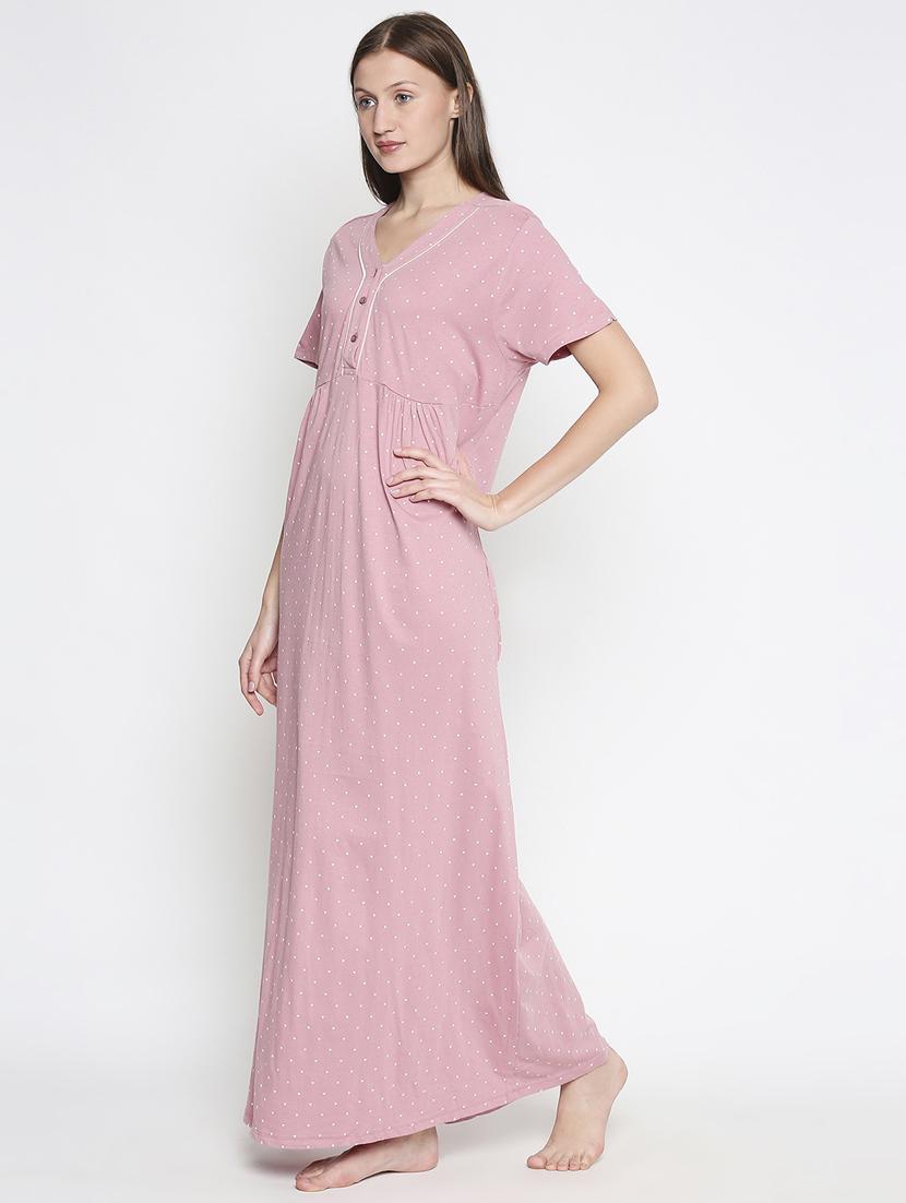 v-neck polka dot nightwear gown - 17744384 -  Standard Image - 1