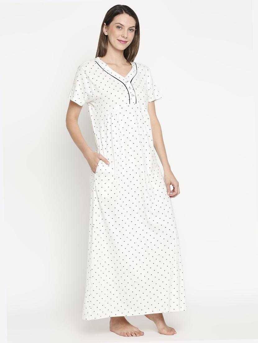 v-neck polka dot nightwear gown - 17744385 - Standard Image - 1