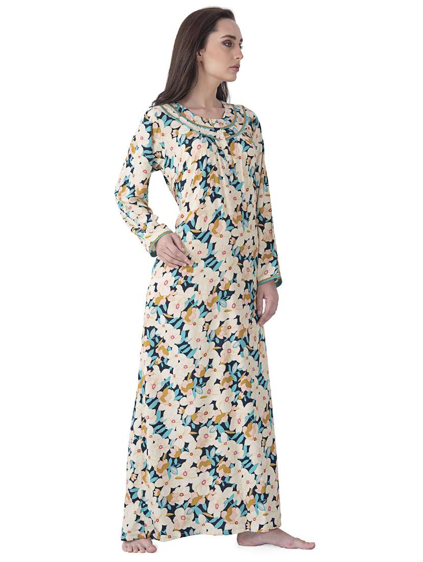 round neck floral nightwear gown - 17744389 -  Standard Image - 1