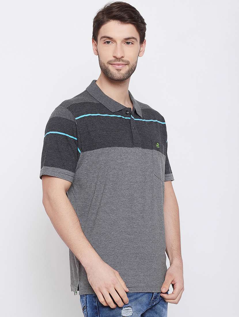 grey striped polo t-shirt - 17745646 - Standard Image - 1