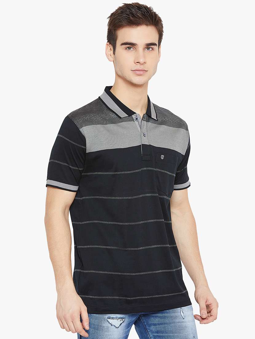 black striped polo t-shirt - 17745685 - Standard Image - 1