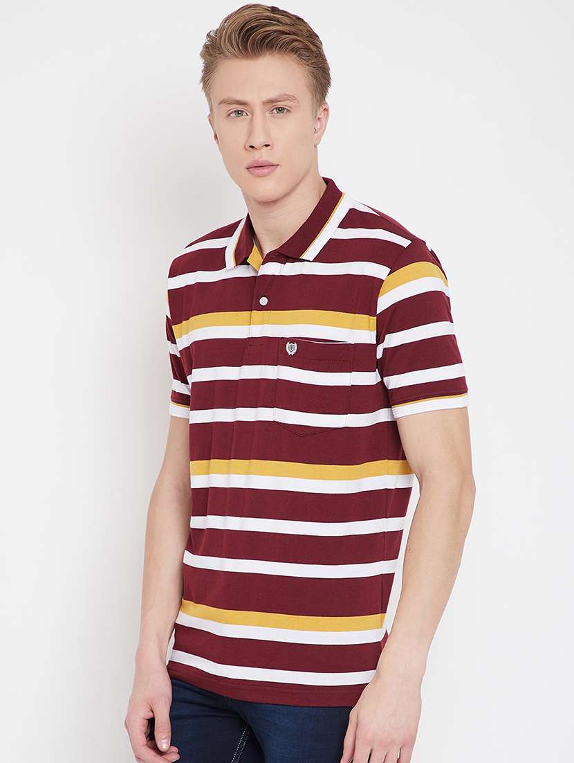 maroon striped polo t-shirt - 17745741 - Standard Image - 1
