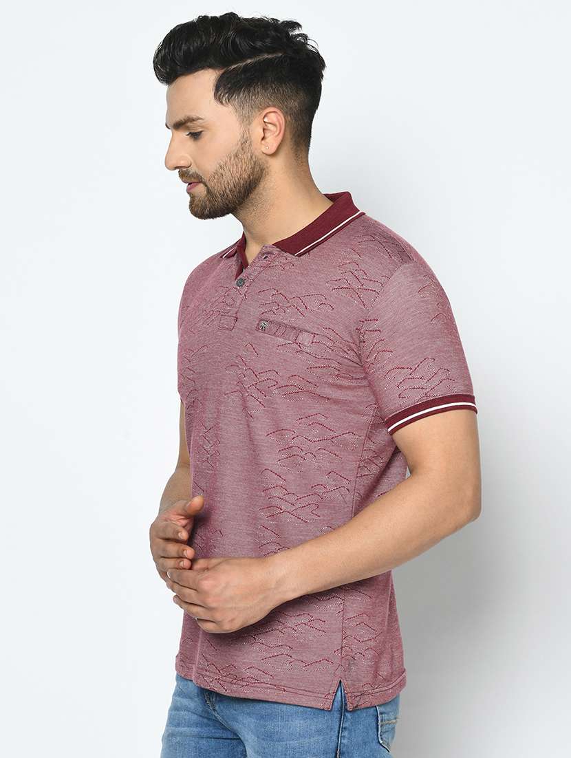 maroon self design polo t-shirt - 17745747 - Standard Image - 1