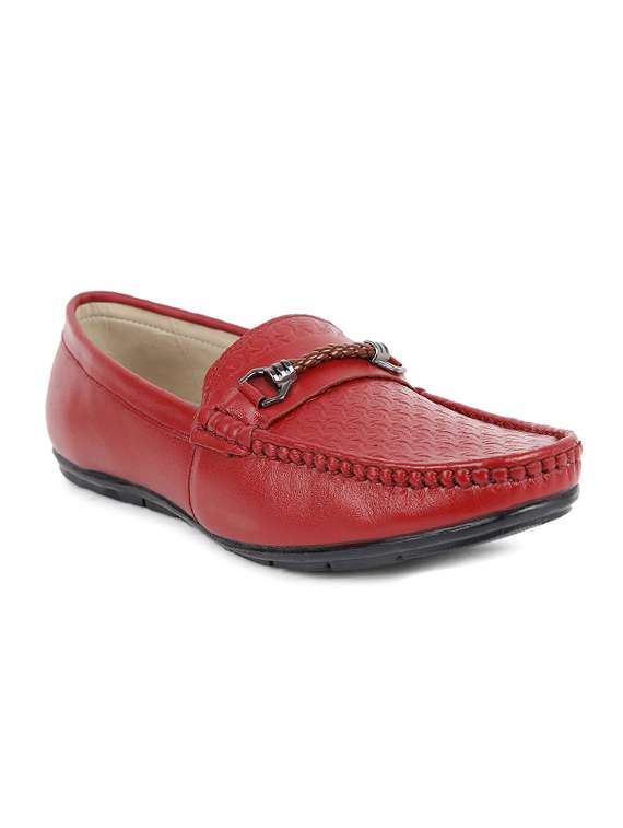 red leather slip on loafers