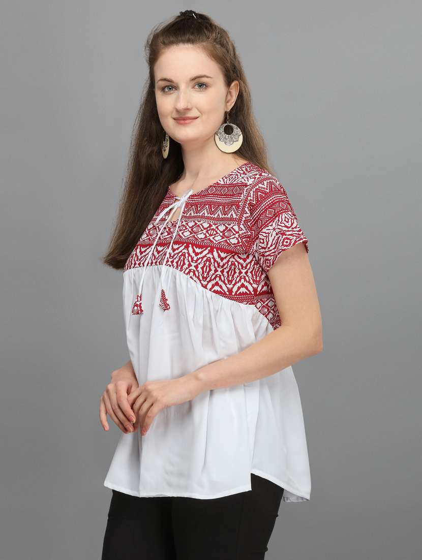 tie up neck printed top - 17748594 -  Standard Image - 1