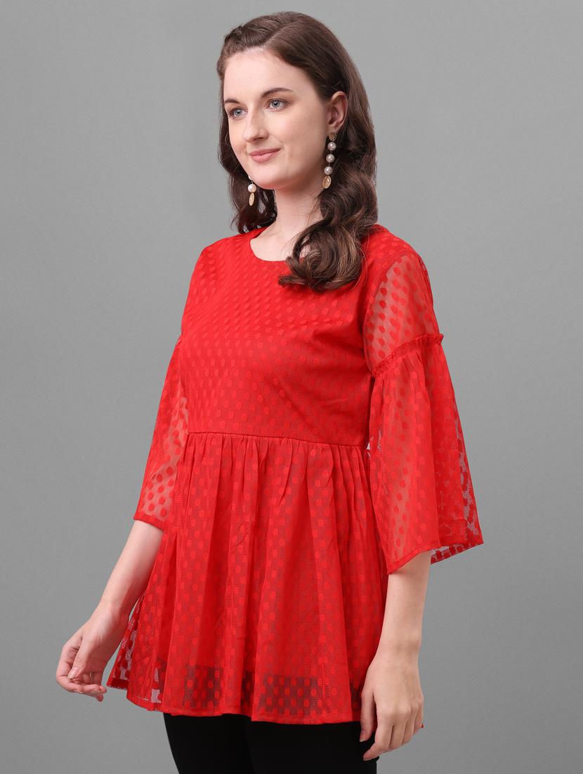 bell sleeved dobby top - 17748599 - Standard Image - 1