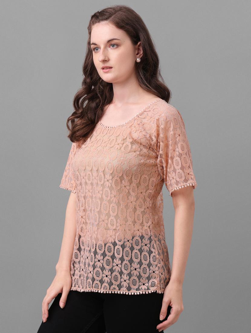 round neck self design top - 17748602 - Standard Image - 1