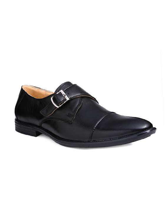 black leather slip on monk straps