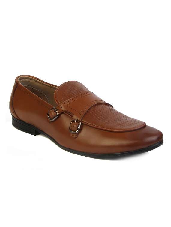 tan leather slip on monk straps