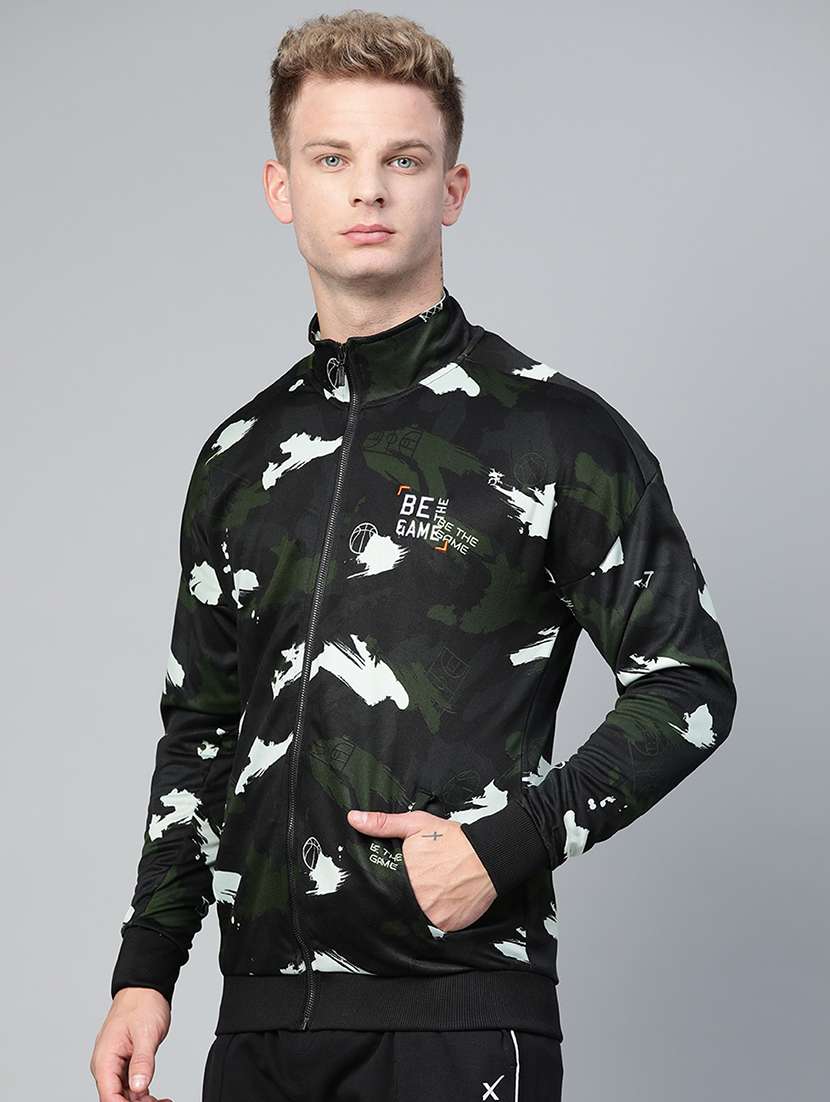 Black Camouflage Printed Casual Jacket - 17749689 -  Standard Image - 1
