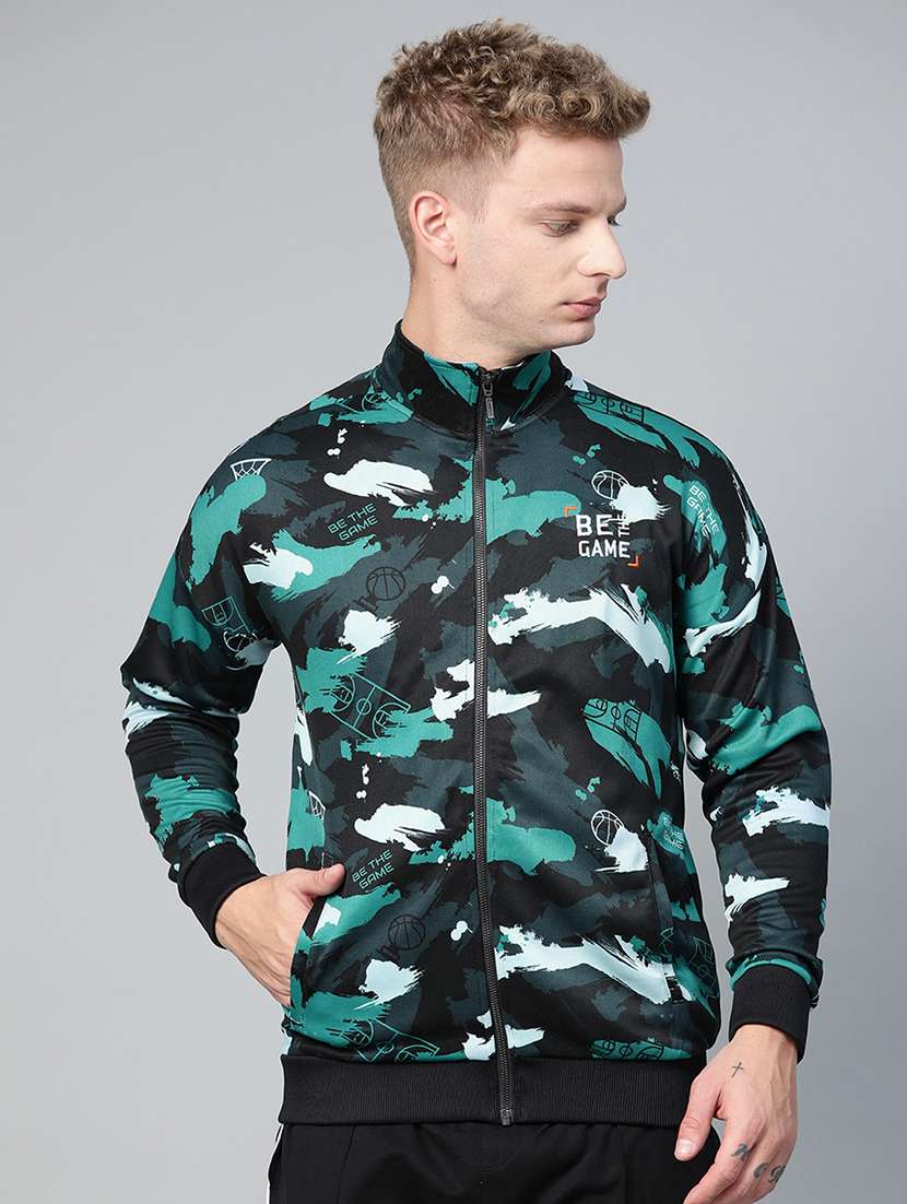 navy blue camouflage printed casual jacket