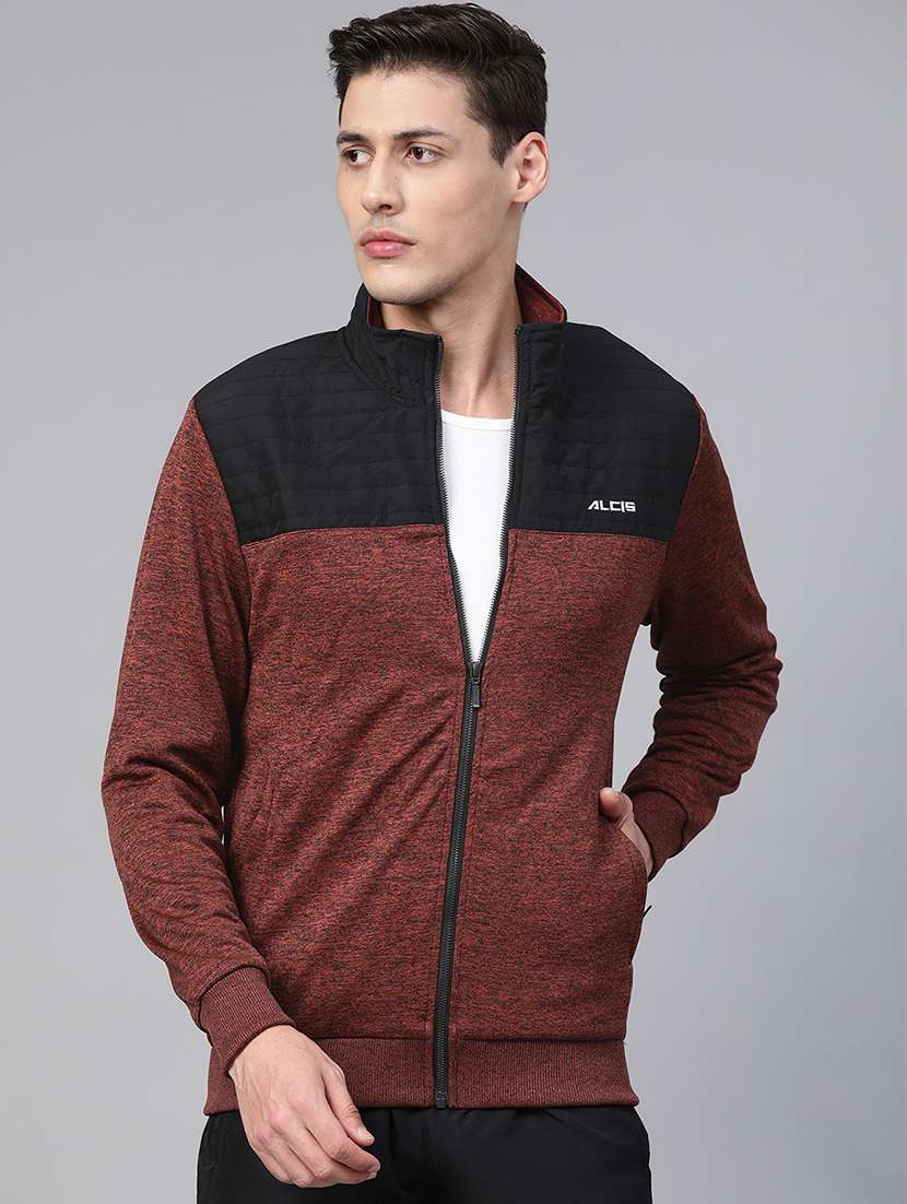 brown printed cut & sew casual jacket