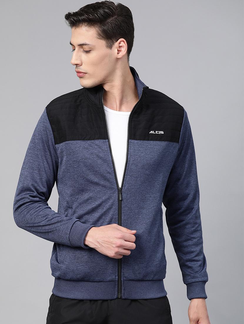 navy blue printed cut & sew casual jacket - 17749696 - Zoom Image - 0