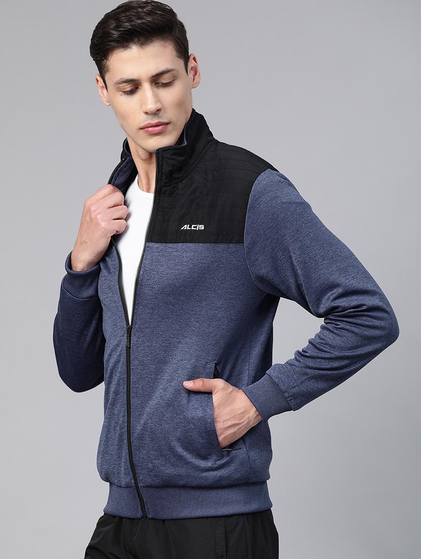 navy blue printed cut & sew casual jacket - 17749696 - Standard Image - 1