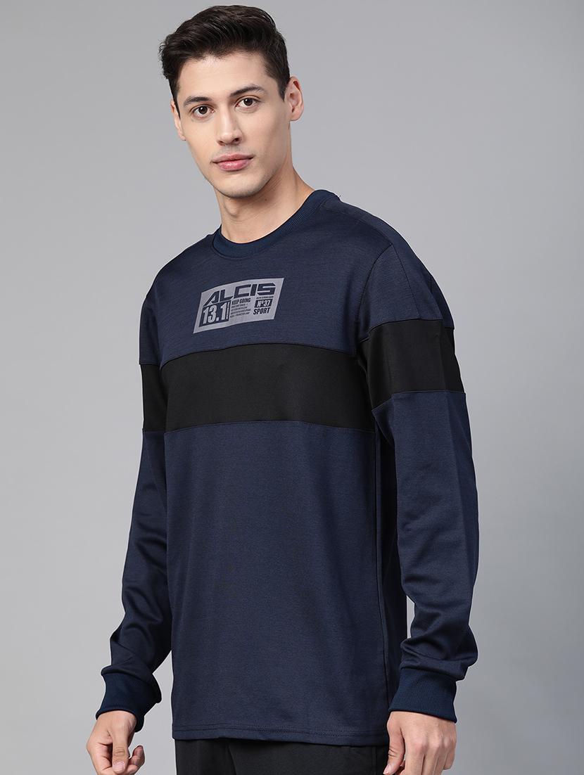 navy blue printed cut & sew sweatshirt - 17749723 -  Standard Image - 1