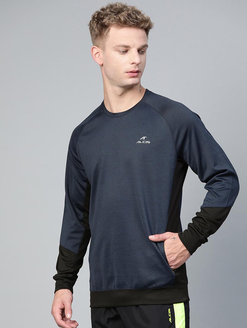 navy blue color block cut & sew sweatshirt - 17749724 - Standard Image - 1