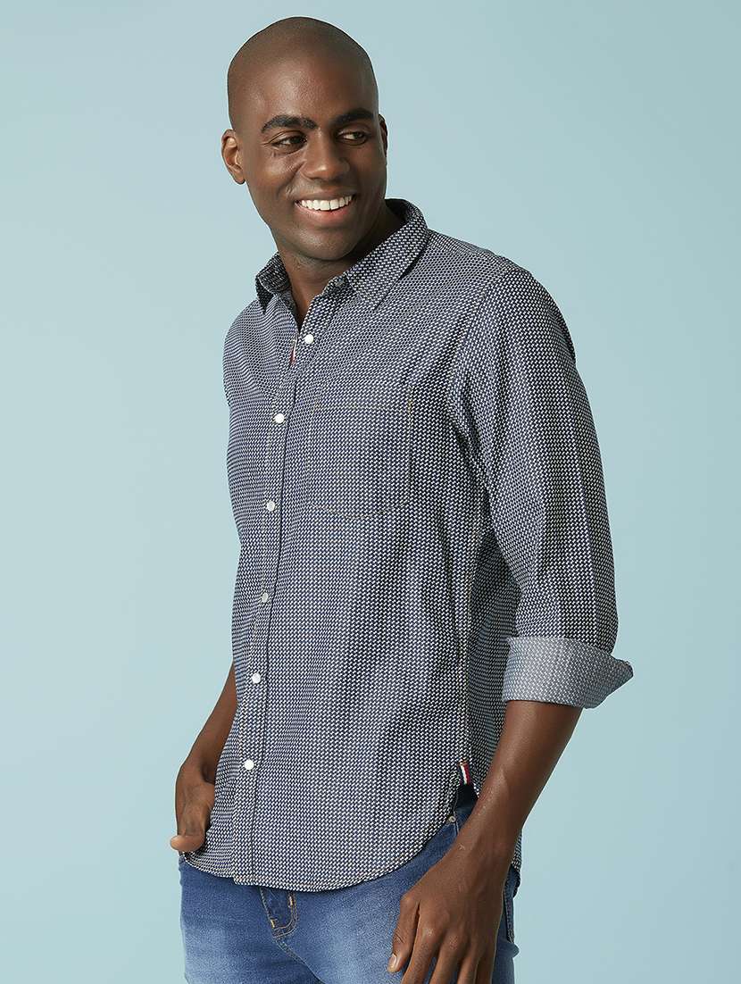 dark blue self design casual shirt - 17750278 -  Standard Image - 1