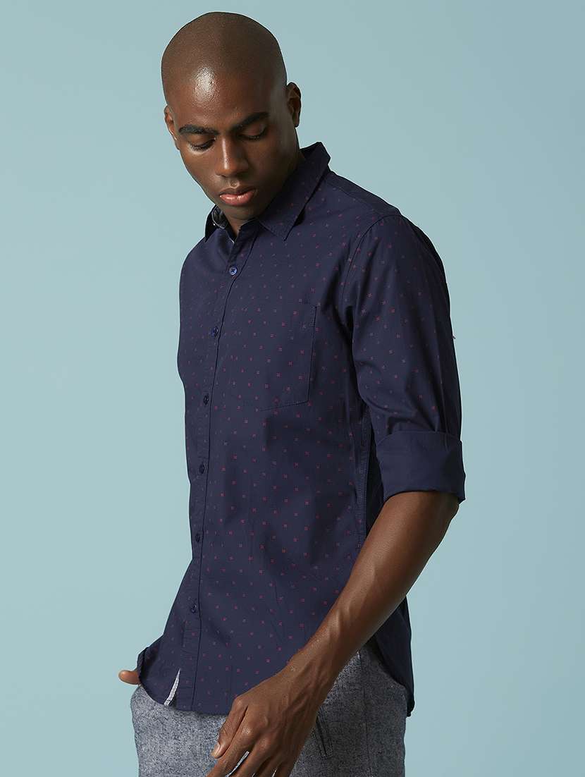 navy blue printed casual shirt - 17750282 -  Standard Image - 1