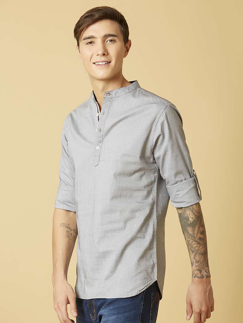 grey solid casual shirt - 17750284 -  Standard Image - 1